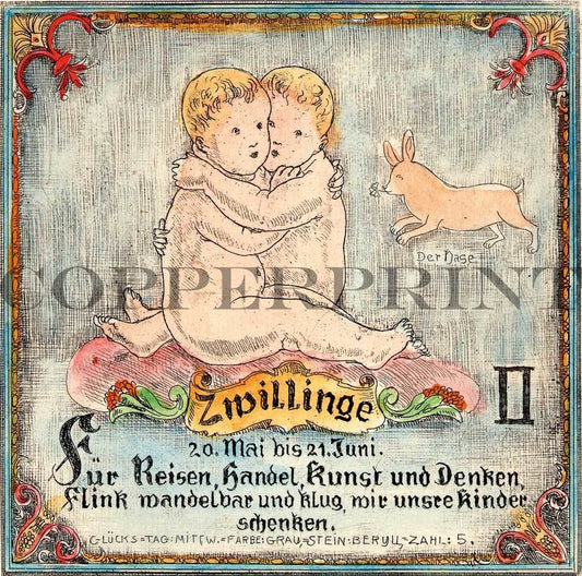 Darstellung des Sternzeichens Zwillinge Kunstdruck Tiefdruck