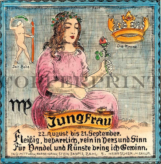 Illustration des Sternzeichens Jungfrau Kunstdruck Tiefdruck
