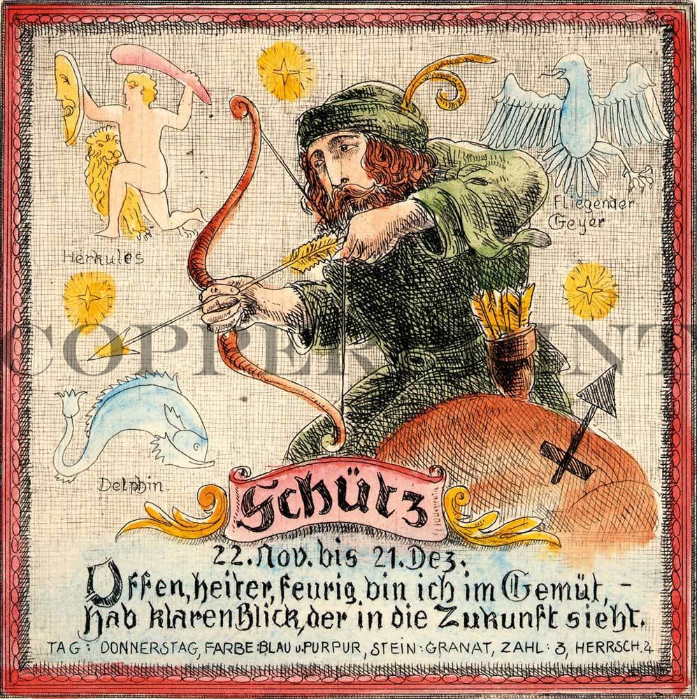 Illustration des Sternzeichens Schütze Kunstdruck Tiefdruck