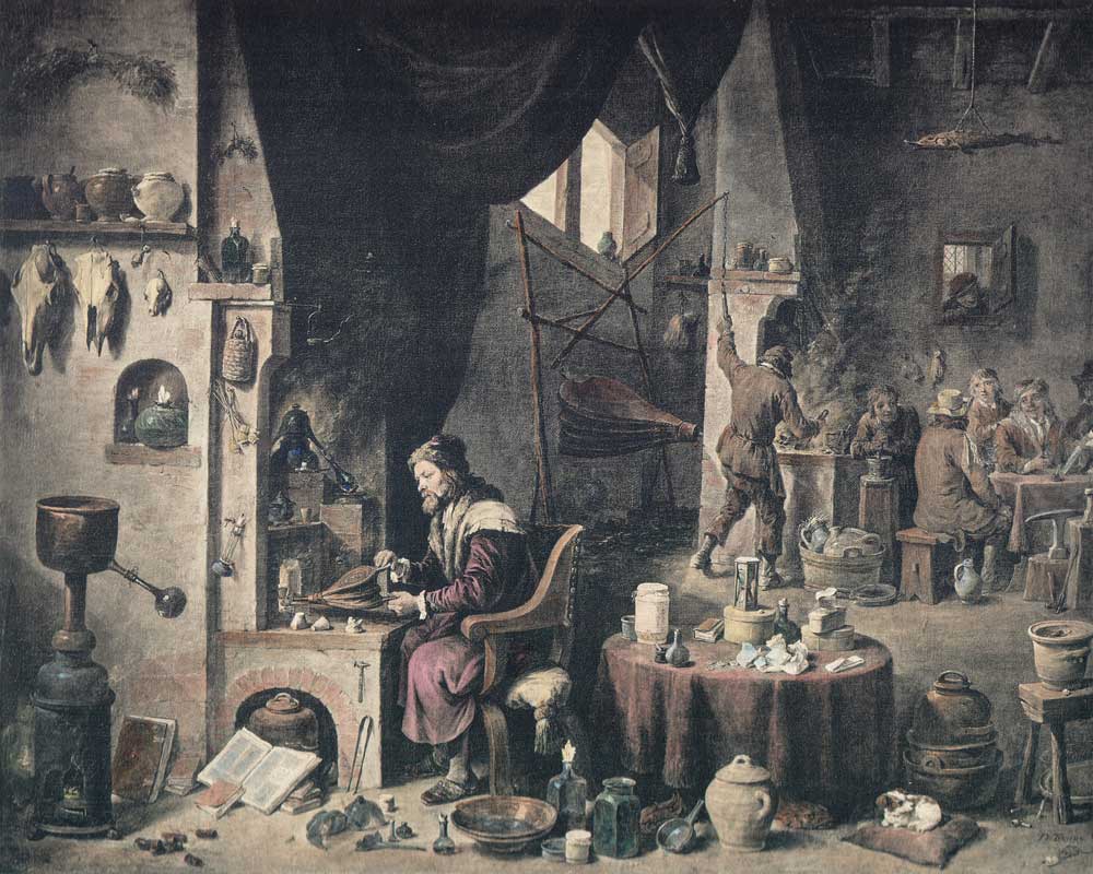 Alchemist sitzend im Raum Kunstdruck Tiefdruck