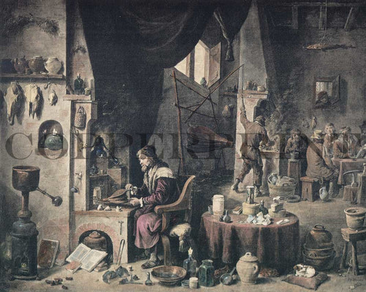 Alchemist sitzend im Raum Kunstdruck Tiefdruck