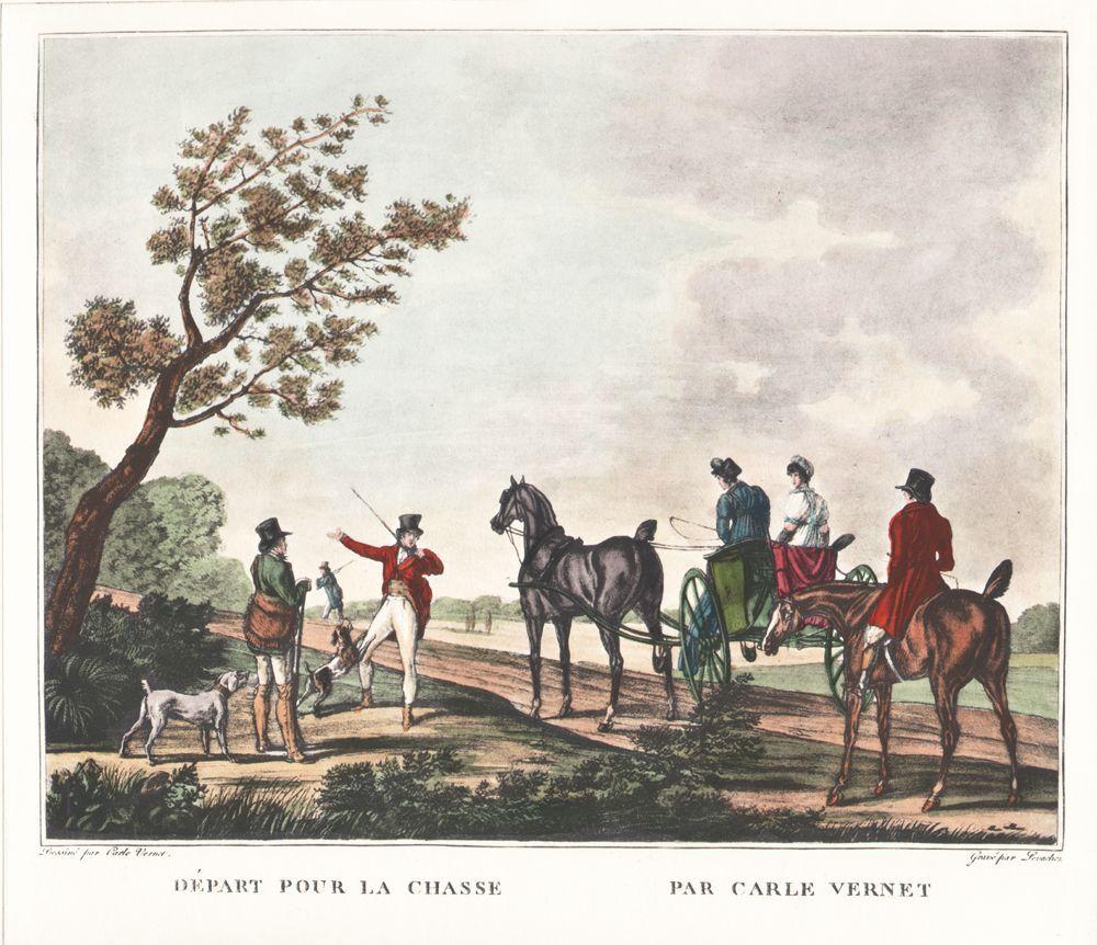 Menschen auf der Jagd mit Pferden und Hunden Kunstdruck Tiefdruck