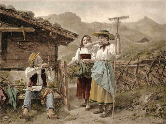alter Herr und zwei Frauen am Berg Kunstdruck Tiefdruck