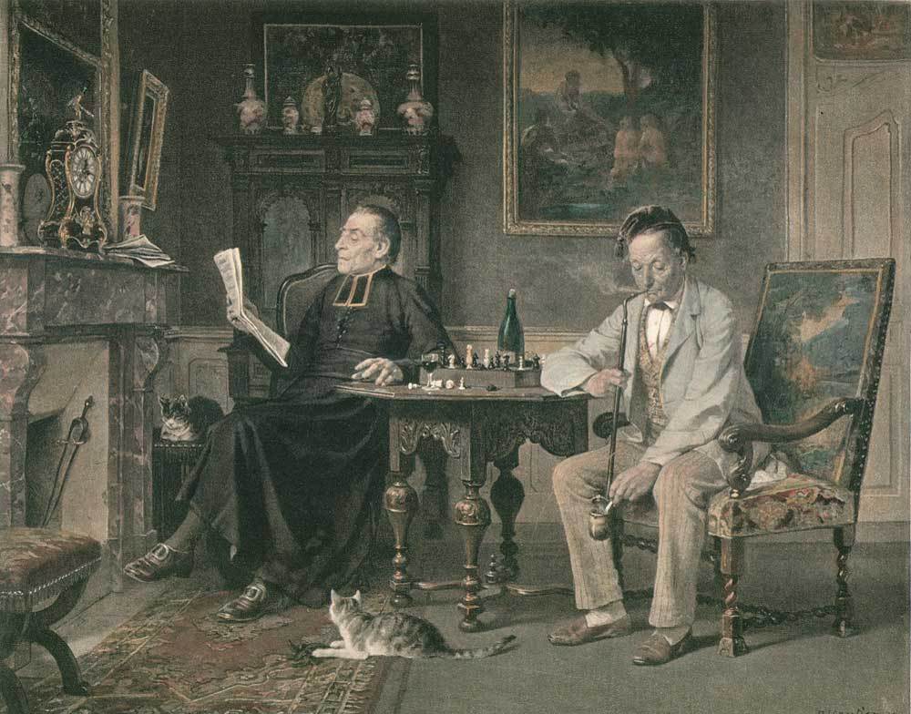 Zwei Männer beim Schachspielen Kunstdruck Tiefdruck