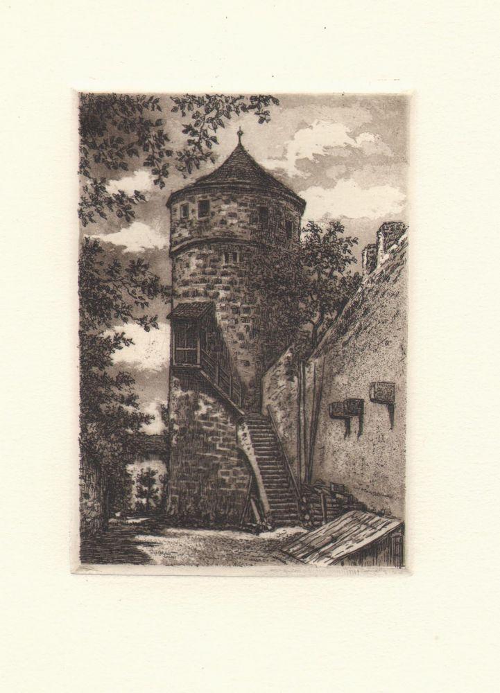 Stadtansicht Strafturm Rothenburg Kunstdruck Tiefdruck