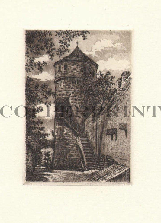 Stadtansicht Strafturm Rothenburg Kunstdruck Tiefdruck