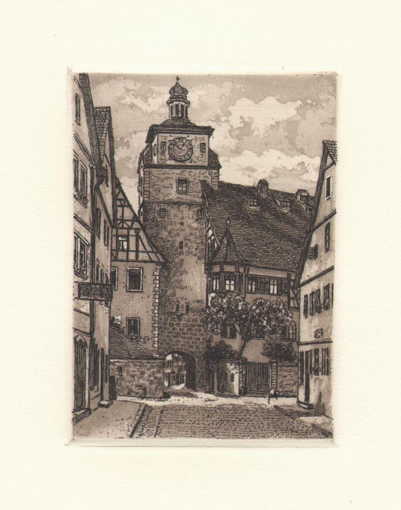 Stadtansicht von Rothenburg mit weissem Turm Kunstdruck Tiefdruck