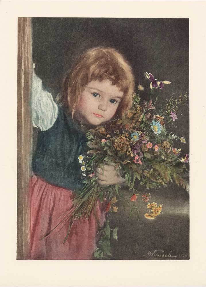 Mädchen hält einen Blumenstrauß Kunstdruck Tiefdruck